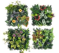 Lxoraziy Paneles Decorativos de Plantas Artificiales 4 Unidades 25x25 cm, Set de Jardín Vertical con Hojas Verdes Realistas para Pared Interior y Exterior, Balcón, Eventos, Oficina -B