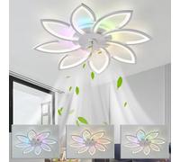 LXTEDJ RGB Bluetooth Luces de Ventilador de Techo, LED Regulable Mute Iluminación Moderna con Mando a Distancia Adecuado para Dormitorio Salón Cocina Habitación Infantil Fiesta Blanco -87CM