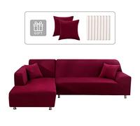 Lydevo Funda para Sofá Chaise Longue 2 Piezas Funda Cubre Sofá de Sofá Rinconera Forma de L Reversible Con 2 Fundas de Almohada Elásticas Protector para Sofá Esquinero Derecho Izquierda,Vino Tinto