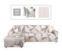 Lydevo Funda para Sofá Chaise Longue 2 Piezas Funda Cubre Sofá de Sofá Rinconera Forma de L Reversible con 2 Fundas de Almohada Elásticas Protector para Sofá Esquinero Derecho Izquierda,Linea Blanca