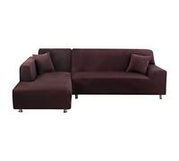 Lydevo Funda para Sofá Chaise Longue 2 Piezas Funda Cubre Sofá de Sofá Rinconera Forma de L Reversible con 2 Fundas de Almohada Elásticas Protector para Sofá Esquinero Derecho Izquierda,Café