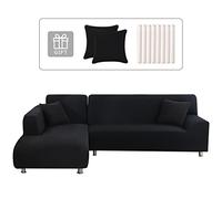 Lydevo Funda para Sofá Chaise Longue 2 Piezas Funda Cubre Sofá de Sofá Rinconera Forma de L Reversible con 2 Fundas de Almohada Elásticas Protector para Sofá Esquinero Derecho Izquierda,Negro