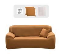 Lydevo Funda Sofá 4 Plazas Protector de Sofá Universales con 2 Fundas de Cojín Cubre Fundas de Sofá Ajustables con Brazos Antideslizante Lavable Protector Decorativa Sofa Covers,Camello