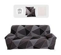 Lydevo Funda Sofá Elastica 2Plazas Protector de Sofá Universales con 2 Fundas de Cojín Cubre Fundas de Sofá Ajustables con Brazos Antideslizante Lavable Protector Sofa Covers,Cuadrado Negro