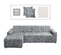Lydevo para Chaise Longue 2 Piezas Funda Cubre de Sofá Rinconera Forma de L Reversible con 2 Fundas de Almohada Elásticas Protector para Sofá Esquinero Derecho Izquierda,Flor Gris