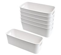 LYLIDIA 6Pcs Cajas Organizadoras de Plastico Cestas Almacenaje Plástico Cajas Almacenaje Cocina Blanco Cubo de Contenedores Pequeños de Almacenaje para Oficina, Baño (30 x 11 x 9,5 cm)