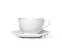 Lyngby Porcelæn Taza de té y platillo Rhombe blanco