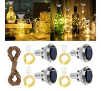LYPPUL Luz solar para botellas, 4 unidades de luces LED solares, 2 m, 20 LED, para botellas de corcho, para exteriores, para botellas, bricolaje, fiestas, jardín, bodas (blanco cálido)
