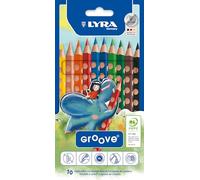 Lyra Lápices de colores Groove – madera triangular, grueso y lacado – 10 colores, estuche cartón