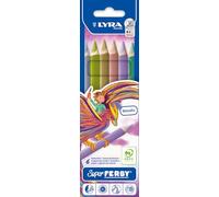 LYRA Super Ferby, Lápices de colores de madera, triangular, grueso, lacado, Estuche cartón, 6 colores surtidos