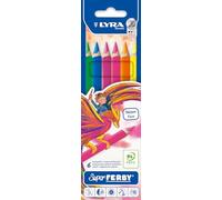 LYRA Super Ferby, Lápices de colores de madera, triangular, grueso, lacado, Estuche cartón, 6 colores surtidos
