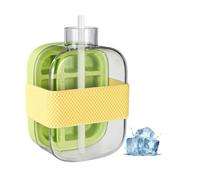 Lyreh Vaso para Hielo 2 en 1, Portátil con Cubitera Botella de Agua con Pajita y Cepillo Ideal para Picnics al Aire Libre y Uso en la Oficina (Verde)