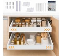 LYSTIX Cajones Extraíbles Cocina, Pack 2, Organizador Armario 32-52 cm | Bandeja extraible armario cocina con guías telescópicas, adhesivo o tornillos, divisores y alfombrillas antideslizantes.