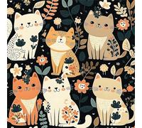 LZH-LP Papel Tapiz Autoadhesivo, 44x300CM Diseño de Gatos Bohemios Papel de Contacto Despegable y Pegable Papel Tapiz Decorativo Extraíble Sin Costuras con Flores del Bosque