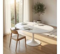 LZLUCKCOME Mesa de comedor extensible, diámetro 90 cm / 130 × 90 cm, altura | Mesa de cocina redonda con base media para 4 - 6 personas, mesa de comedor telescópica de MDF