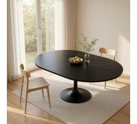 LZLUCKCOME Mesa de comedor extensible, diámetro 90 cm / 130 × 90 cm, altura | Mesa de cocina redonda con base media para 4 - 6 personas, mesa de comedor telescópica de MDF