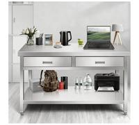 LZQDMFF Heavy-Duty Stainless Steel Workbench with Two Drawers, Reinforced Uprights, Adjustable Legs, and Storage Shelf for Workshop and Kitchen Use