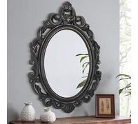 Lzuso Oval Negro Marco de Madera Retro Espejo Pared Estilo Barroco Arendal Tradicional Tallado Colgante Decoración Antiguo Vanidad Dormitorio Salón Cocina
