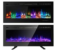 M.C.Haus Chimenea eléctrica Pantalla táctil Panel de Vidrio Colorido Inserto de Llama Calentador montado en la Pared con Cristal y Conjunto de Registro, 900/1800 W (102 cm)