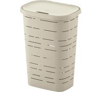 M home by Mazzei Mondex - Baúl para Ropa de plástico 55L - Color Beige - Fabricado en Francia - Cesta de lavandería Resistente con Tapa - 44 x 32,5 x 60,5 cm - Ideal para Cuarto de baño, lavandería