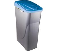 M home by Mazzei Mondex - Cubo de basura de clasificación selectiva de 25 L de plástico, apertura fácil empuje, recipiente gris plateado con tapa de color azul, ideal para cocina, despensa, fabricado