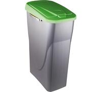M home by Mazzei Mondex - Cubo de basura de clasificación selectiva de 25 L de plástico, apertura fácil empuje, recipiente gris plateado con tapa de color verde, ideal para cocina, despensa, fabricado
