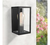M Ledme - Aplique de Pared Exterior Serie Ducte - IP44 Impermeable, Casquillo E27, Lámpara de Acero y Cristal Negro, para Fachadas, Jardín o Entrada (Bombilla No Incluida)