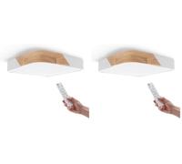 M Ledme - Plafón LED Techo Blanco Cuadrado 24W con Mando a distancia, Regulable 2700K-6500K blanco frío a cálido, 2400LM, Diseño Blanco con Madera Natural, para Baño, Cocina, Balcón,LM8282