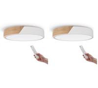 M Ledme-Plafón LED Techo Blanco Redondo 24W con Mando a distancia, Regulable 2700K-6500K blanco frío a cálido e intensidad, 2400LM, Diseño Blanco con Madera Natural, para Baño, Cocina, Balcón,LM8284