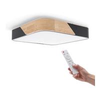M Ledme - Plafón LED Techo Negro Cuadrado 24W con Mando a distancia, Regulable 2700K-6500K blanco frío a cálido e intensidad, 2400LM, Diseño Blanco con Madera Natural, para Baño, Cocina, Balcón.