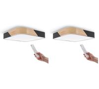 M Ledme - Plafón LED Techo Negro Cuadrado 24W con Mando a distancia, Regulable 2700K-6500K blanco frío a cálido e intensidad, 2400LM, Diseño Blanco con Madera Natural, para Baño, Cocina, Balcón.