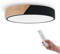 M Ledme - Plafón LED Techo Negro Redondo 24W con Mando a distancia, Regulable 2700K-6500K blanco frío a cálido e intensidad, 2400LM, Diseño Blanco con Madera Natural, para Baño, Cocina, Balcón,LM8283