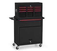 M MCombo 2 en 1 Carro de Taller Incluyendo maletín con 6 Compartimentos, 1 Armario y 6 Ganchos, Carro de Taller vacío sin Herramientas, Carro rodante para Taller, 33x81x108 cm, 0097 (Negro y Rojo)