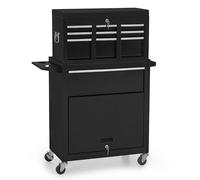 M MCombo 2 en 1 Carro de Taller Incluyendo maletín con 6 Compartimentos, 1 Armario y 6 Ganchos, Carro de Taller vacío sin Herramientas, Carro rodante para Taller, 33x81x108 cm, 0097 (Negro-Plata)