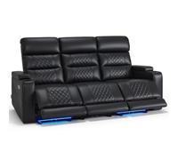 M MCombo Sillón de Cine eléctrico 3 plazas, Ajustable eléctricamente, sillón Zero-Gravity, reposacabezas Ajustable, sofá con función Cama, cojín de Espuma densa 35D 7705 (Negro) (3 plazas)