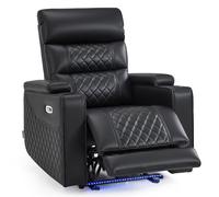 M MCombo sillón de televisión eléctrico Ajustable, sillón de Gravedad Cero con Almacenamiento en los reposabrazos & LED, reposacabezas Ajustable, cojín de Espuma 35D 7759 (Negro)(1 Plaza)