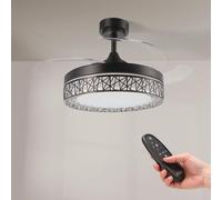 IluminaShop Ventilador de techo Aqua LEDME 66W, luz CCT, 6 velocidades, 4 aspas retráctiles, Negro
