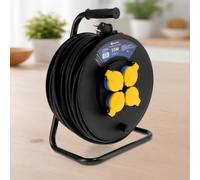 M mimotec - Enrollacables Exterior 50 Metros IP44 4 Tomas 3200W 16A | Cable H05RR-F 3x1,5 mm² | Carrete Eléctrico con Protección Infantil | Ideal para Jardín, Obras, Taller y Uso Exterior