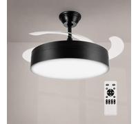 M Mimotec- Ventilador de Techo LED Messe Black 72W con Luz CCT Regulable e Intensidad, Motor DC Ultrasilencioso, 6 Velocidades, 4 Aspas Retráctiles, Temporizador, Mando a Distancia