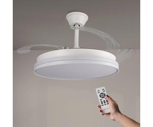 M mimotec -Ventilador de Techo White Cami Retráctil con Luz LED CCT Ø107 cm, Mando a Distancia, Silencioso, 6 Velocidades, Aspas Plegables, Temporizador y Función Verano/Invierno