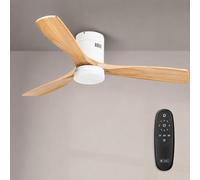M mimotec - Ventilador Techo Energy con Luz LED Regulable en intensidad, Motor DC Silencioso, Aspas Efecto Madera Ø132 cm, Mando, 6 Velocidades, 3 Temperatura de Luz, Temporizador, Verano/Invierno