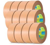 m-office Cinta Adhesiva Papel Kraft, Cinta de Embalar Adhesiva para Embalaje de Cajas, Envíos, Mudanzas y Manualidades, Cinta de Papel Embalaje, Cinta Marrón Papel Kraft (12 uds, 50mmx80m)