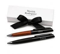 M&R - Set de 2 Bolígrafos Personalizados de Madera y Metal - Grabado Láser con Nombre - Bolígrafo Elegante Ballpoint con Caja de Regalo - Regalo Original para Hombre, Mujer, Oficina o Empresa