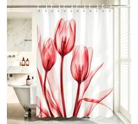 M&W DasDesign Cortina de ducha rosa tulipanes flores plantas baño tela cortina antimoho efecto hojas lavable ducha curtain bañera incluye 12 anillos C peso inferior 180 x 200 cm (ancho x alto)