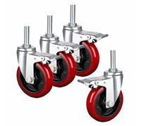 M16 rueda con vástago roscado, 3" 4" 5" de alta resistencia Industrial ruedas para carros, Dual De bloqueo Giratorio Rueda con Freno, resistente al desgaste Muebles Rueda en PU, Carro Repuesto Rueda