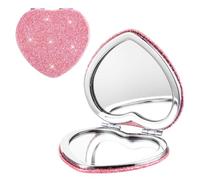 Mabor Espejo compacto de corazón con aumento 2X/1X, espejo de maquillaje con purpurina de doble cara, espejos de viaje plegables portátiles para mujeres y niñas (tamaño de bolsillo)
