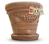 Maceta cónica Redonda con Guirnalda Festonato, Terracota auténtica, Hecha a Mano, Absolutamente Resistente a Las heladas (40 cm)