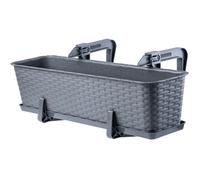 KADAX Maceta de Plástico Imitación Ratán, Macetero Rectangular con Platillo y Soportes para Exterior, Jardinera Colgante para Balcón (Grafito, 60 cm)