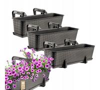 Maceta de balcón KADAX con base y asas, 60 cm, marrón, 3 piezas