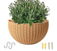 Maceta De Pared De Ratán - Maceta Colgante Semicircular, Cesta Decorativa Para Balcón Sin Taladro, Diseño De Fácil Montaje | Soporte Decorativo Para Plantas Para Uso En Paredes Interiores Y Exteriores